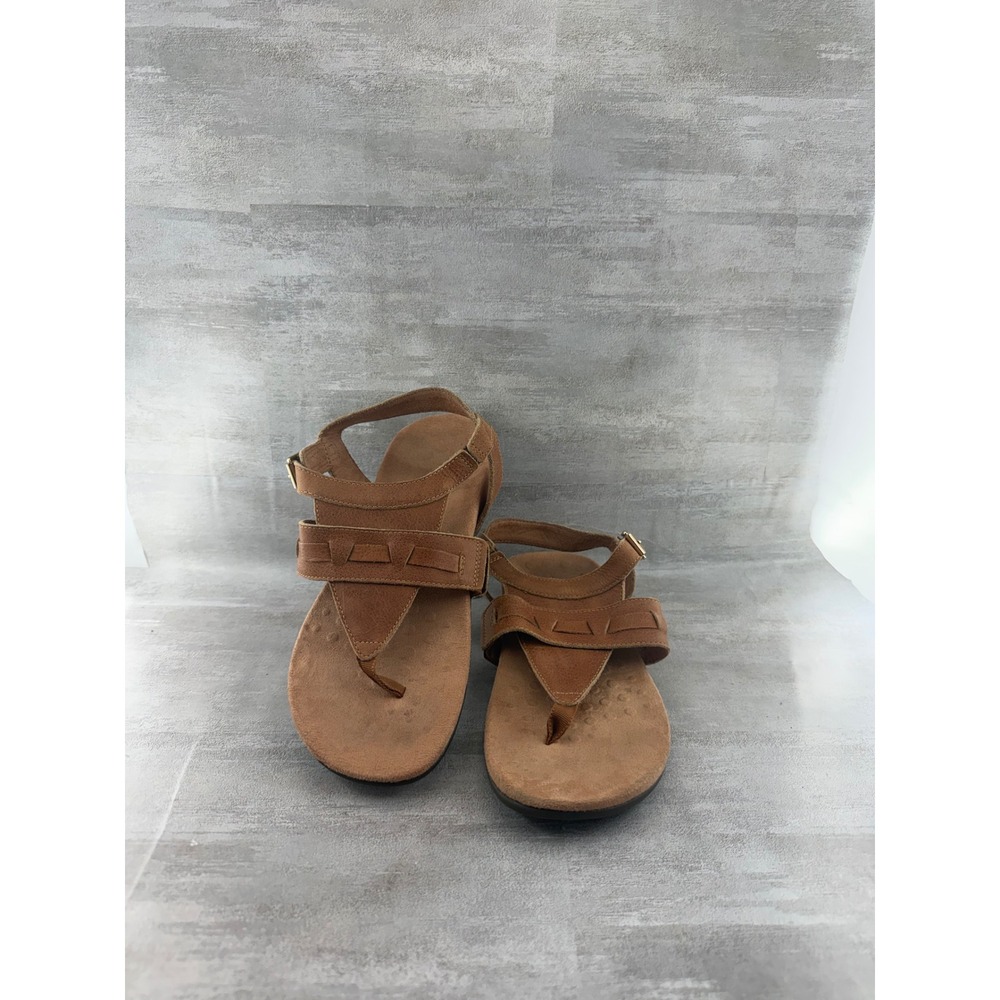 Vionic Lupe Tan Leather Slingback Thong Sandals Orthotic Support Women Sz 8